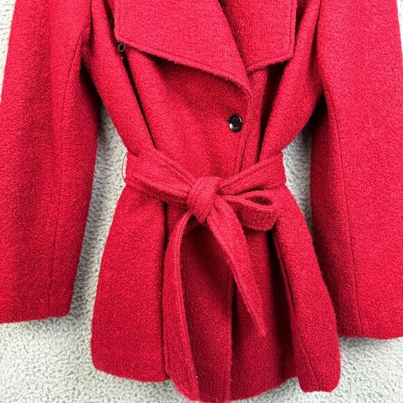 Calvin Klein Red Wool Belted Wrap Coat Women’s 14 Fully Lined Designer Jacket - Picture 3 of 10